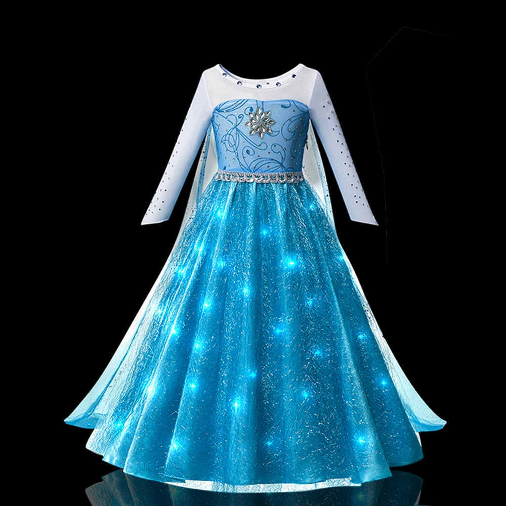 Disney Kids Copslay Elsa LED Light Up Costume Girls Birthday Party Role Playing Princess Dress with Cape Fancy Carnival Halloween Dress X250408