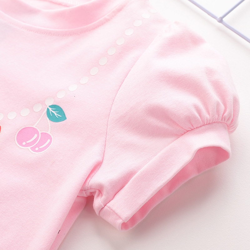 Ddmyshoesvip Cotton T Shirt Strawberry Bow Casual Soft Mist Powder Round Neck Printed Short Sleeved Children S Clothing