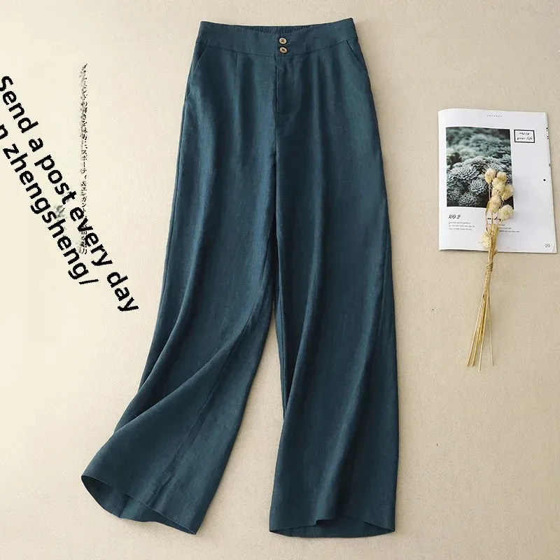 Plus Size Linen Wide Leg Casual Pants Straight Cut Women plus Size Slimming Loose Elastic Waist plus Size Women Fashionable S... 250408