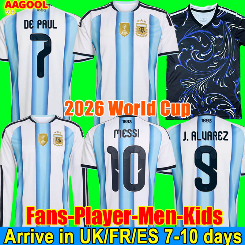 2026 World Cup Argentinas soccer jersey MESSI DE PAUL DYBALA DI MARIA MAC ALLISTER PAREDES Home player version 3 stars football shirt uniforms 26 27 Men Kids kit set