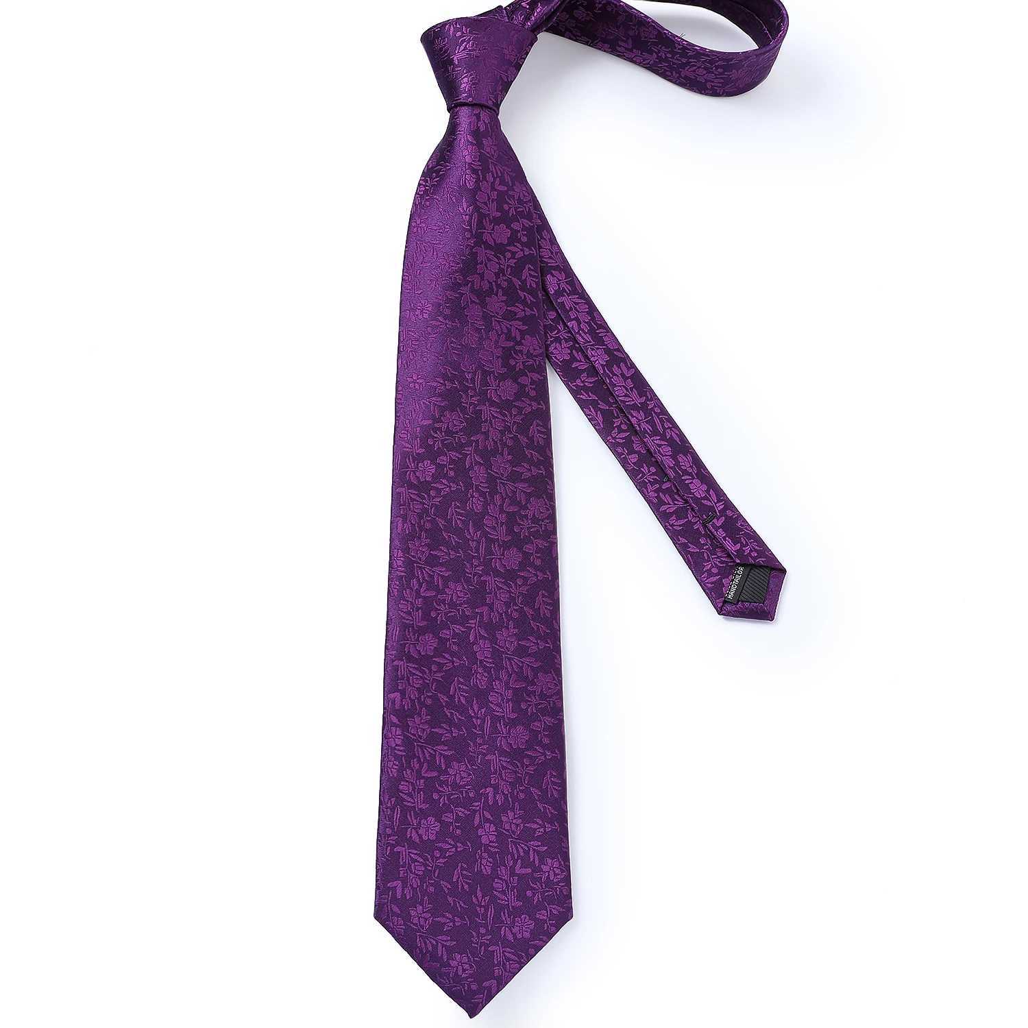 DiBanGu Ties For Men Purple Floral Paisley Necktie Business Formal 100% Silk Tie Pocket Square Set For Wedding Party Cravat X250407