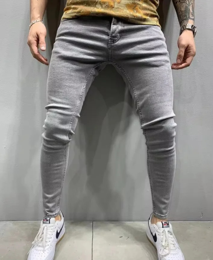 Mens jeans casual leggings stretch denim mens slim straight pants fashionable solid pencil clothing 250408