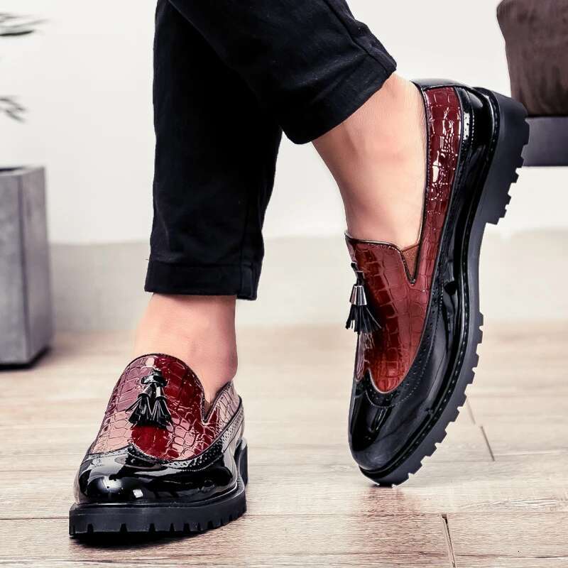 2024 New Lazy Man Slip-On Bean Men's Business Casual Crocodile Print 46 Large Size Fringed Leather Shoes Men