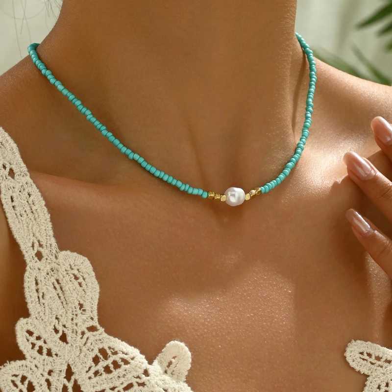 Vintage Bohemian Style Woven Rice Beads Beaded Necklace Womens Fashion Simple Design Holiday Party Accessories GiftC250407
