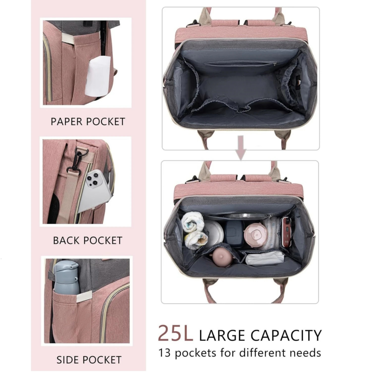 3 In 1 Foldable Baby Diaper Bags Backpack Waterproof Large Capacity Baby Travel Crib Bed Portable Maternity Mommy Baby Nappy Bag 250407