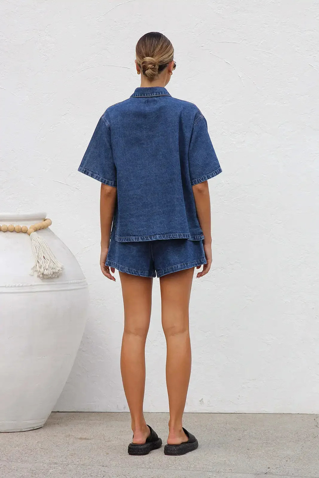 Women 2pcs Clothes Set Denim Short Sleeve Jacket Coat Shirt High Waist Shorts Pants Jeans Sexy 250407