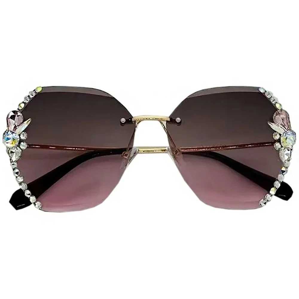2025 Luxury Brand Design Retro Borderless Diamond Sunglasses for Womens Fashion Gradient Lens Womens Sunglasses W250408
