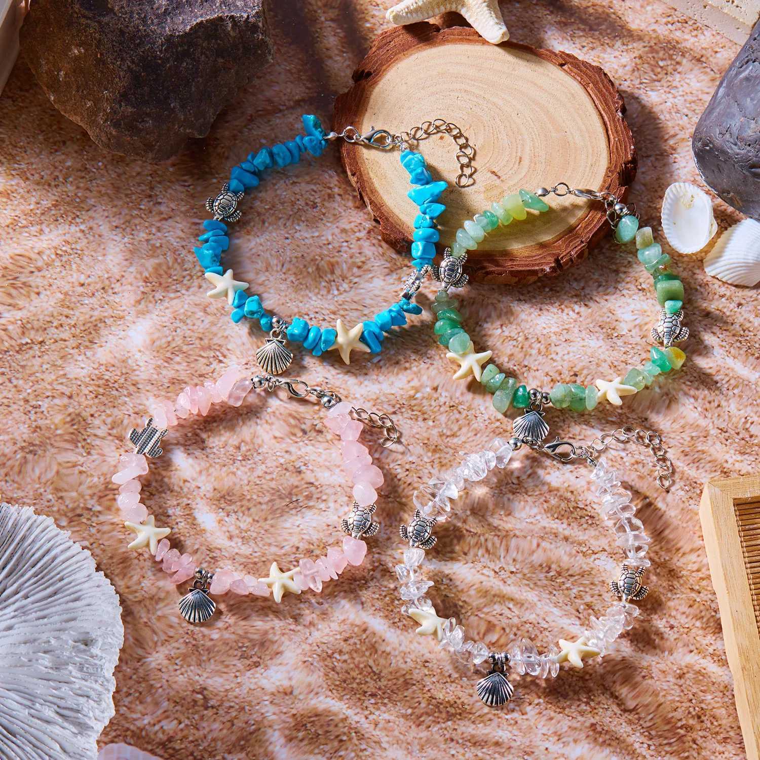 Bohemian irregular crystal stone anklet womens turtle bead bracelet leg beach barefoot sandals jewelry W250407