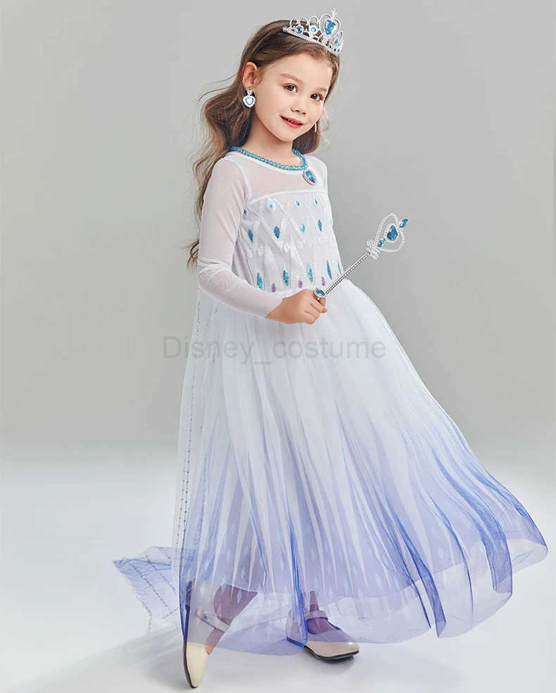 Disney Elsa Dress for Kids Girl White Mesh Sequins Ball Gown Princess Dress Fancy Birthday Carnival Party Children Clothing 2-10Y Dress X250408