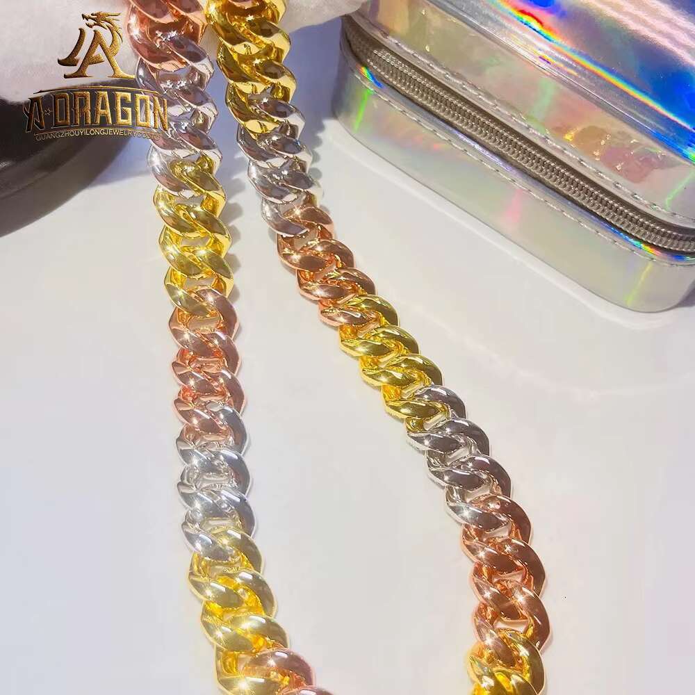 20mm Sterling Silver 22K Gold Plated Moissanite Diamond Man Necklace Cuban Chain for Men