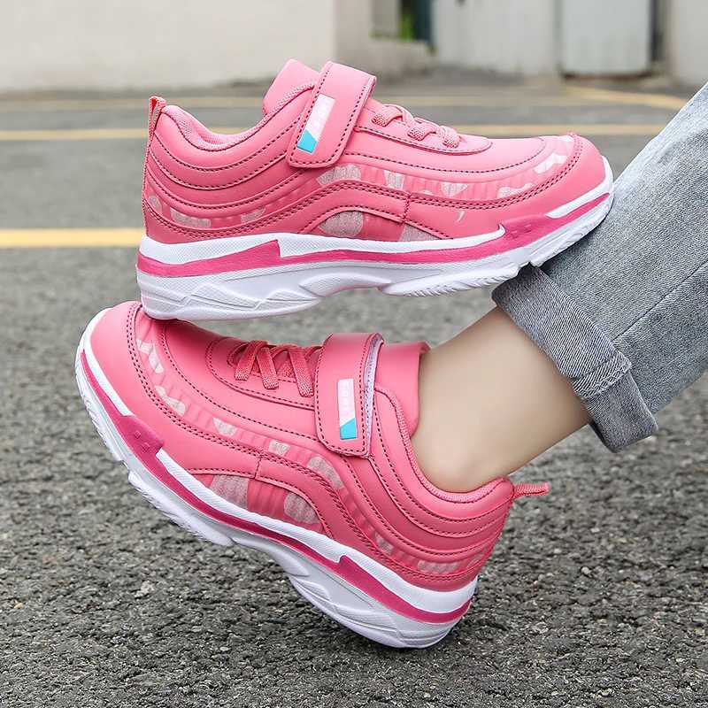 Girls sports shoes waterproof running childrens sports shoes casual leather pink breathable fashionable non slip lightweight childrens shoes W250407