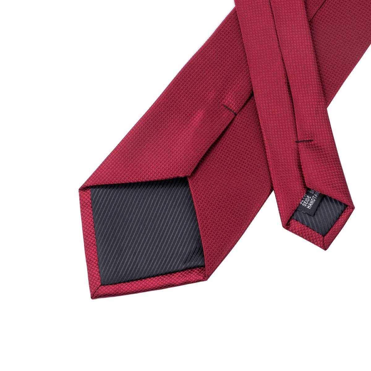 Burgundy Solid Mens Necktie Luxury 8.5cm Wide Silk Wedding Tie Pocket Square Cufflink Set Brooch Gift For Men Hi-Tie Designer X250407