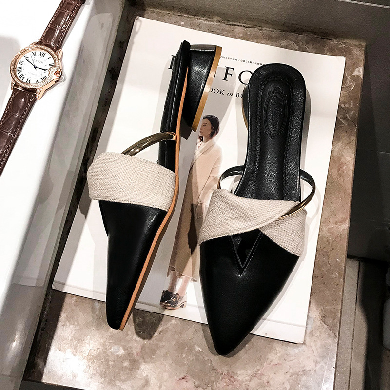2025 Lazy person Muller sandals New style trendy online celebrity mid-heel thick heel pointed toe half slippers for women to wear outdoors in summer n