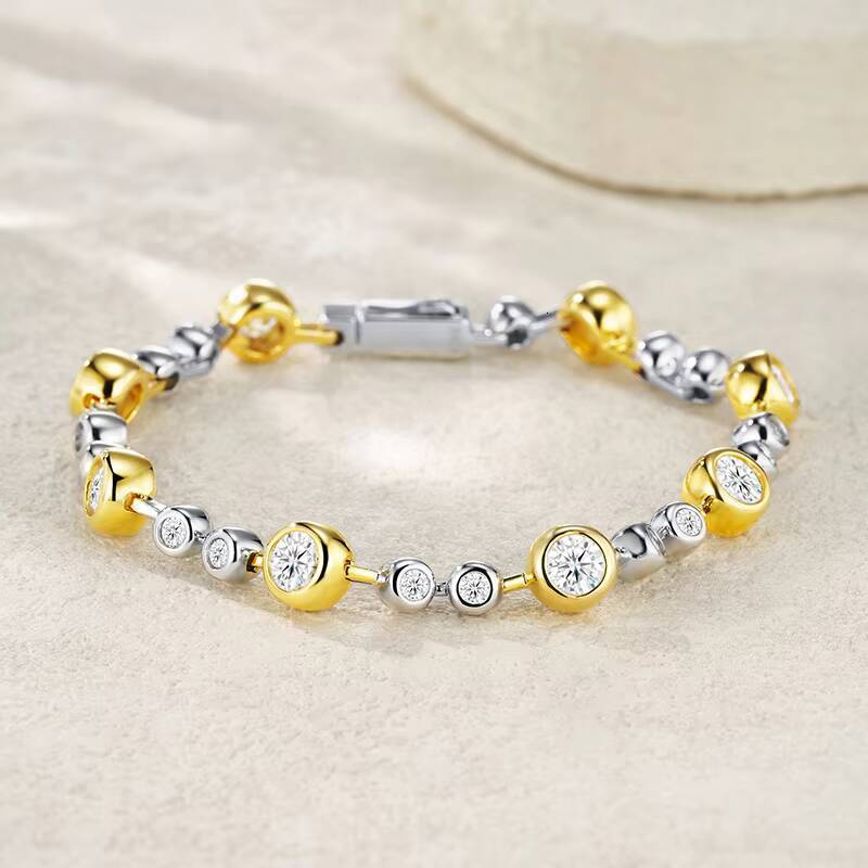 Different Stones Moissanite Bracelet Sterling 925 Silver Two Tone Plated Gra Certificate Bracelet Women Fine Jewelry Bracelet