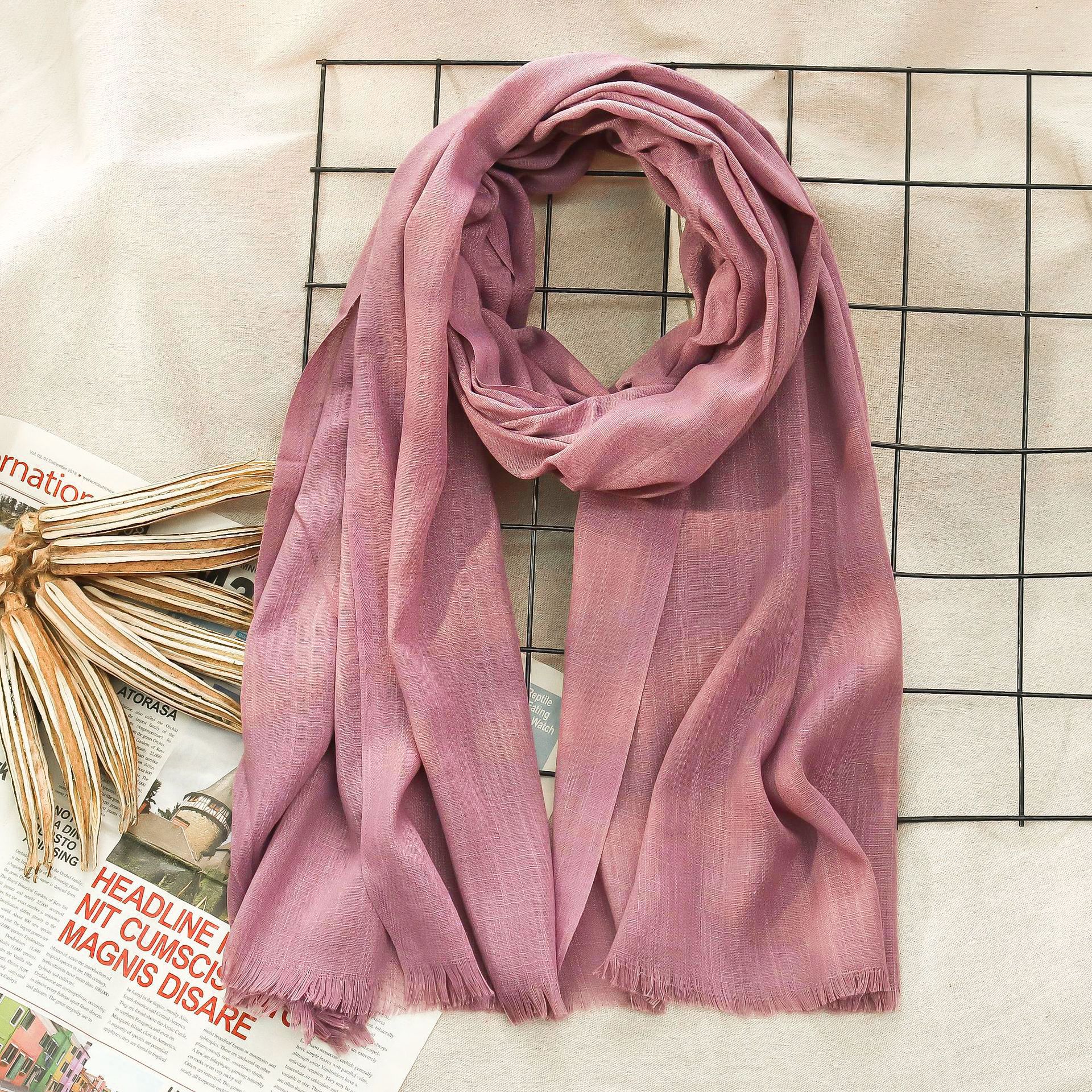 K334 Factory direct sale solid color bamboo cotton scarf autumn and winter new style two ends with tassels solid color medium long scarf ladies shawl