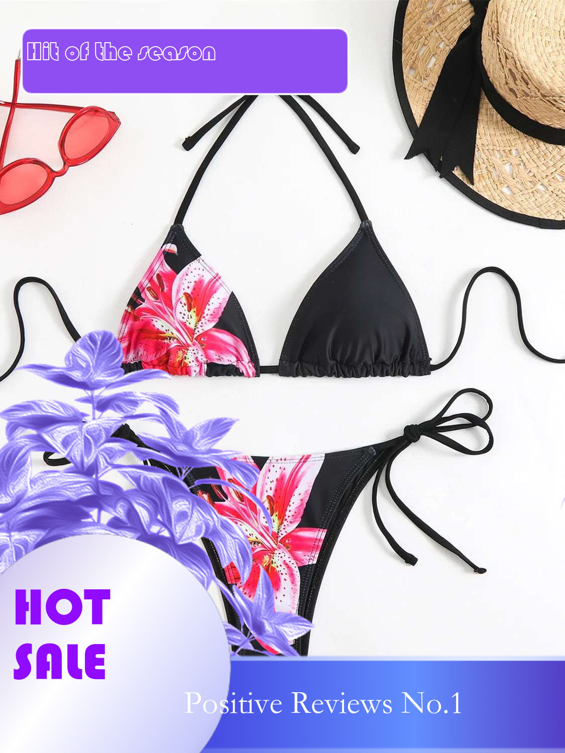 Dongdumaoyi Sexy Micro Bikini Women Black Floral Print Push Up Bra Tie Side Thong Swimsuit Brazilian Beach Bathing Suit Pool Swimwear