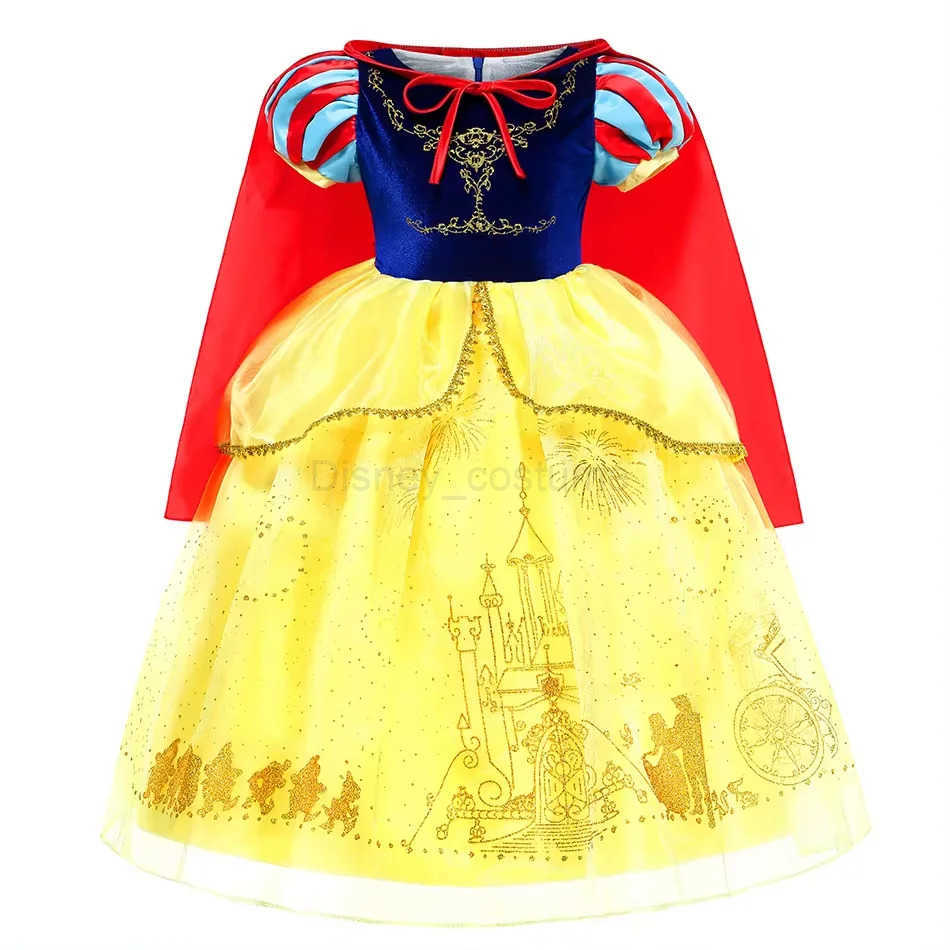 Disney New Orange Short sleeved Girl Festival Lace Ball Dress Childrens Fantasy Role Playing Princess Costume+Cape Accessories Set X250408