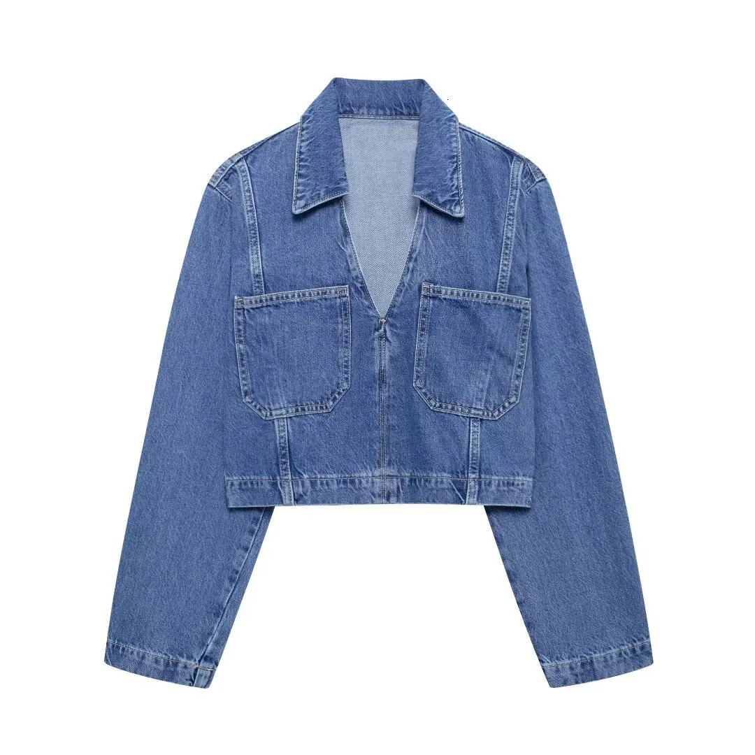 Autumn Womens Fashion Warm and Casual Large Pocket Denim Jacket 250407