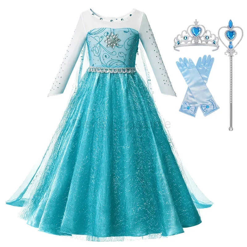 Disney Snow Queen Elsa Princess Dress Girl Elsa cosplay costume Halloween costume cosplay carnival birthday party costume 4-10T X250408