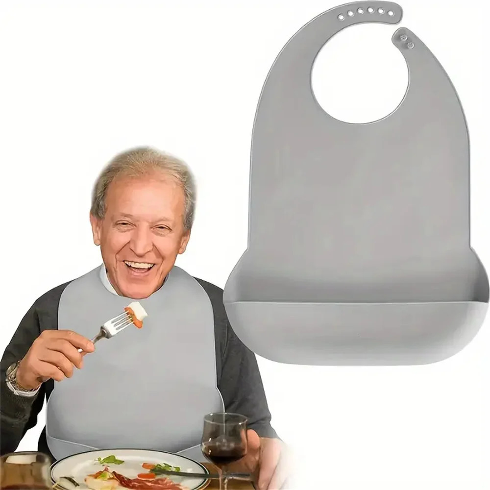 Large Silicone Adult Bibs Waterproof Food-Grade Bibs with Pocket Eating Aid for Elderly Men And Women Portable Tableware Access 250408