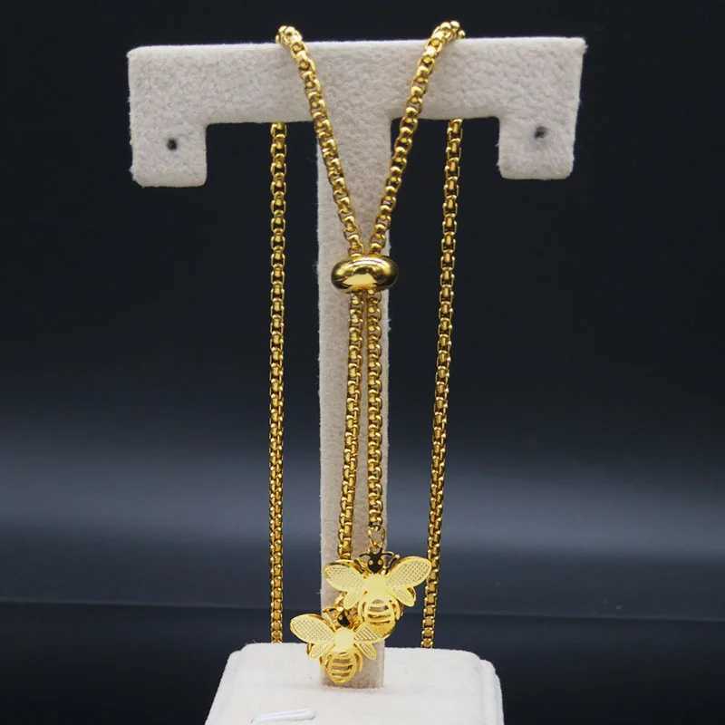 Fashion Bee Stainless Steel Long Necklace for Women Gold Color Statement Necklace Jewelry colgantes mujer moda N1525S03C250407