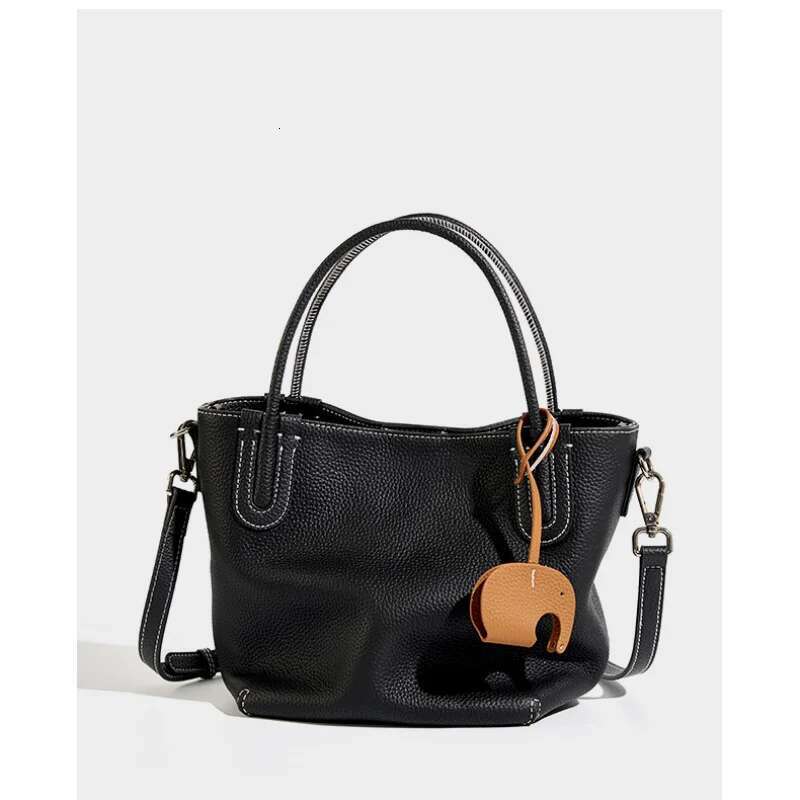 New Fashion Hit-Color Grey Small Bucket Basket Tote Shapeable Niche Cowhide Leather Women Handbag Ladies Crossbody Bag