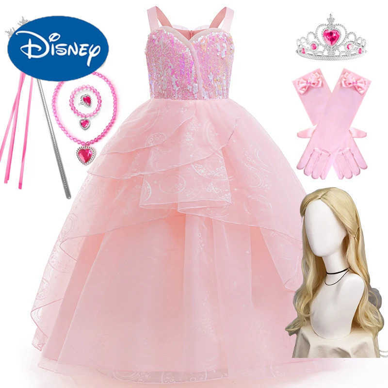 Disney Movie Magic Wicked Witch Glinda Pink Costume Kids Sequins Mesh Princess Dress For Girls Evening Carnival Birthday Party Gown 12Y X250408