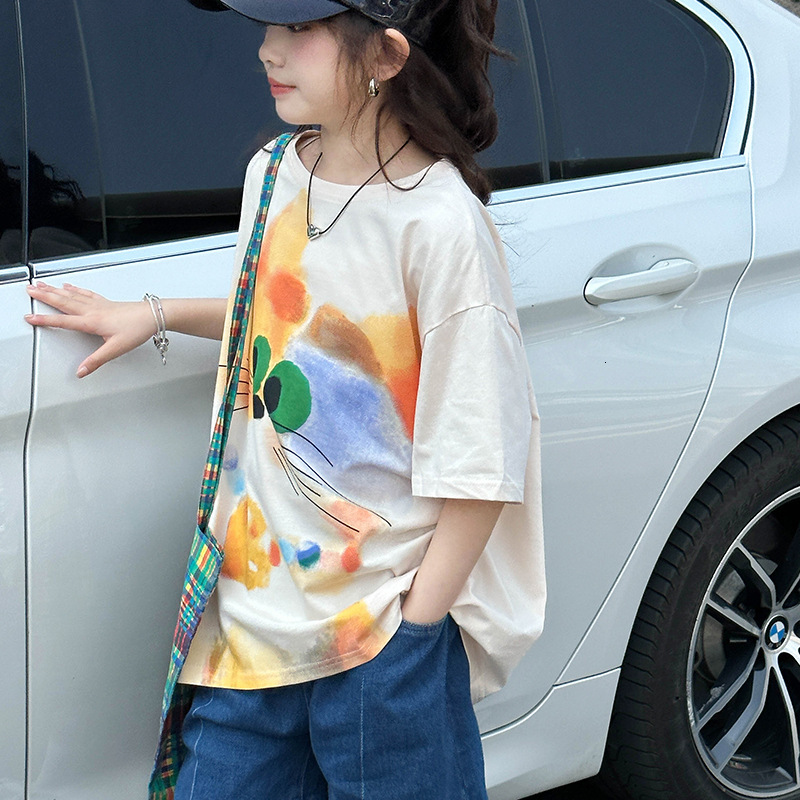 Ddmyshoesvip Girls Short Sleeved T Shirt New Big Style Western Style Cartoon Top Children S Korean Version Fashionable Summer Outfit