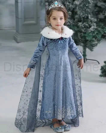 Disney Children Halloween Snow Queen Elsa Princess Dress Winter Girls Frozen Costume Carnival Birthday Party Dress Kids Outfit Clothes X250408