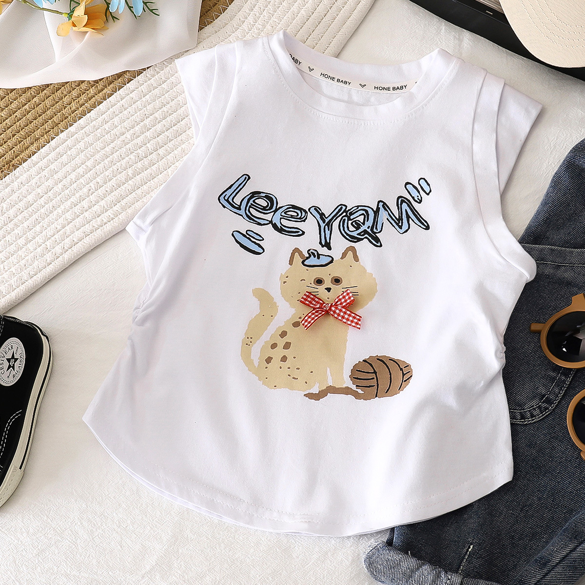 Ddmyshoesvip Pure Cotton Women S Treasure Slim Fit Pleated Waistband Top Cartoon T Shirt Girls Stylish Vest