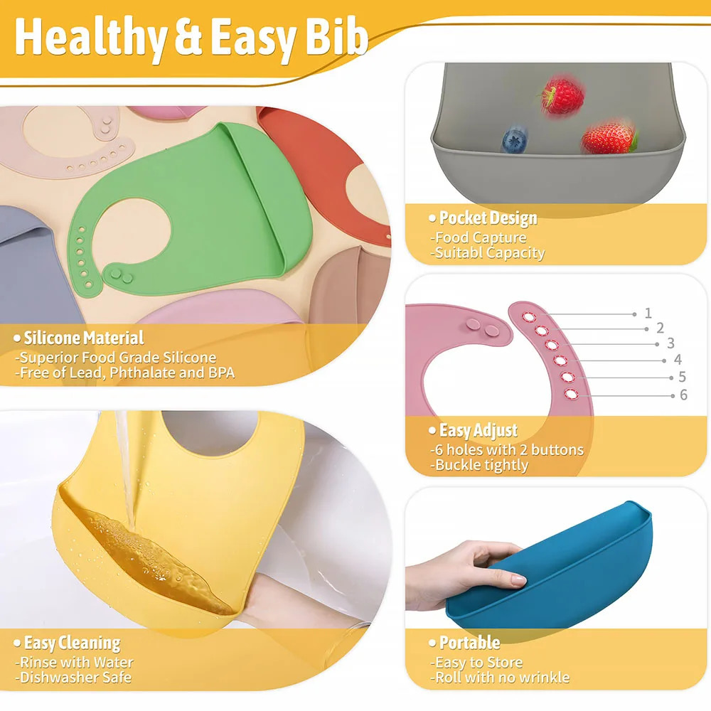 TYRY.HU 3pcs Waterproof Baby Bibs Baby Stuff Cute Kids Cartoon Bib Girl Boy Adjustable Soft Silicone Bib Baby Feeding Stuff 250408