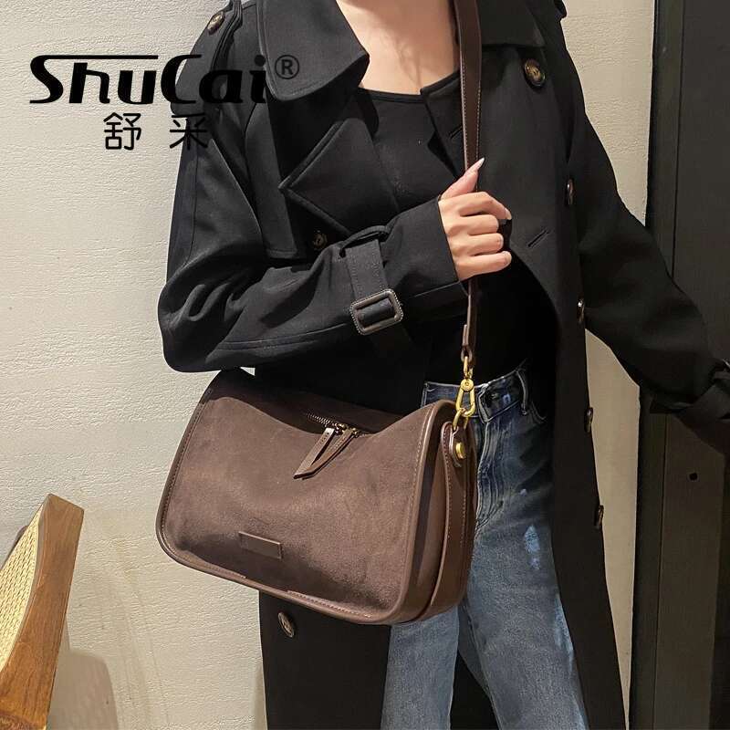 Suede Cowhide Fashion Ladies Shoulder Crossboy Brown Bag For Women Designer Female Coffe Handbag Angola Red 2025 New