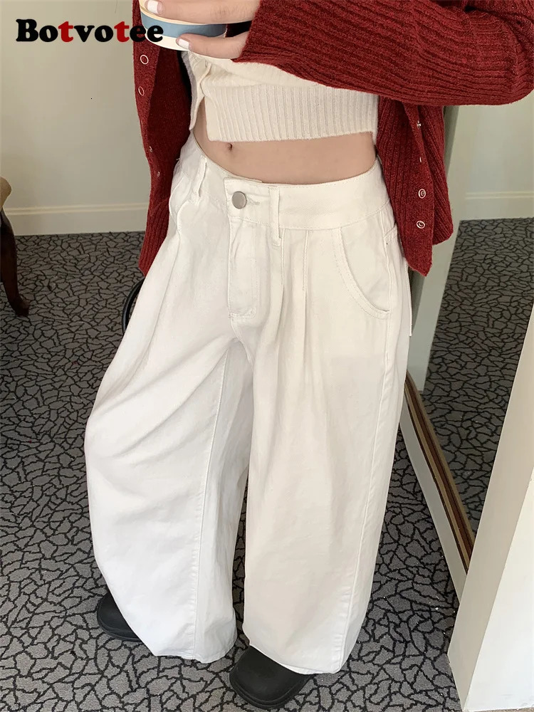 Botvotee Baggy White Jeans Womens SpringSummer Korean Y2k Fashion Tight Loose Super Waist 250407