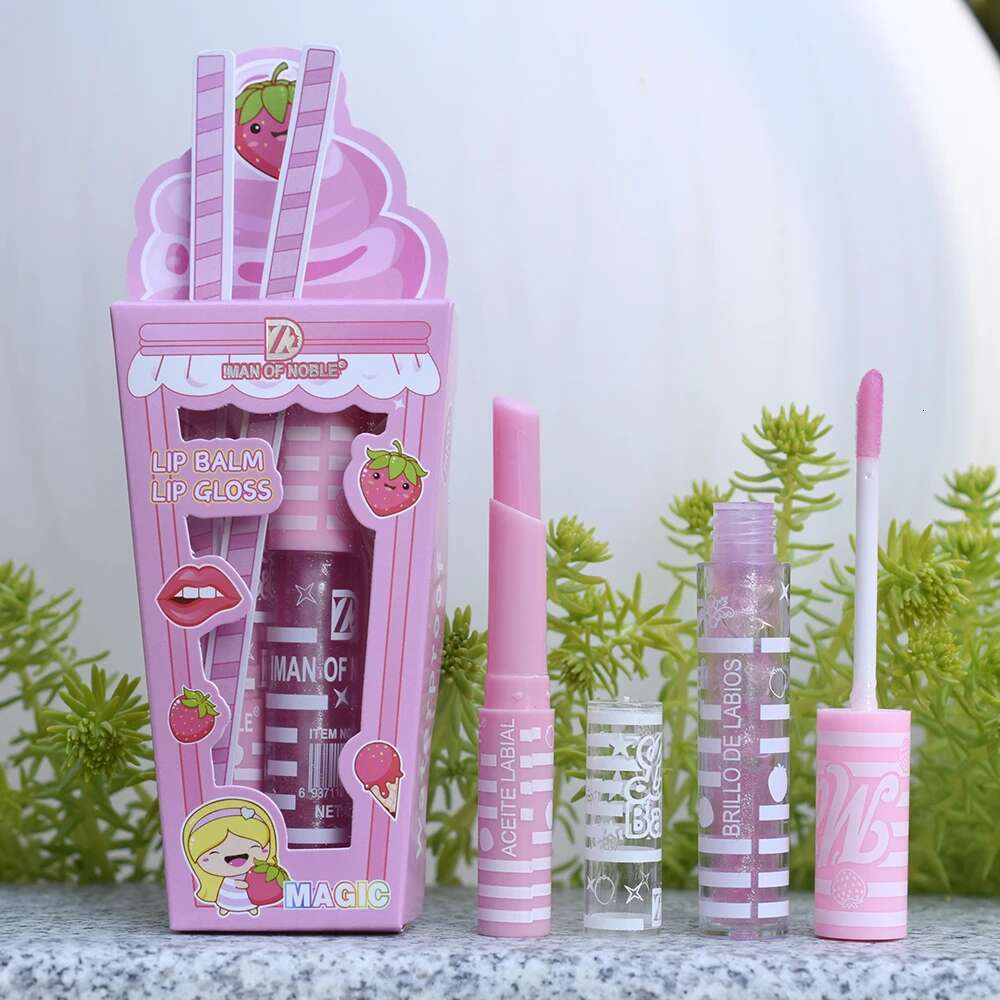 Cute Cartoon Shiny Oil Set Lip Gloss Girls Woman Waterproof Longlasting Natural Moisturizing Lips Makeup