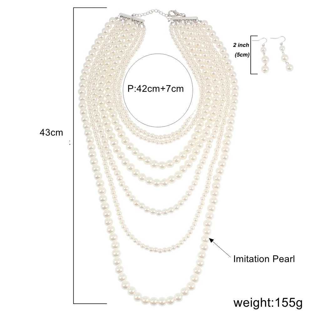 Fashiona Elegant Multi-layer Imitation Pearl Handmade Beaded Statement Necklace Women Wedding Party Accessories Sweater ChainC250407