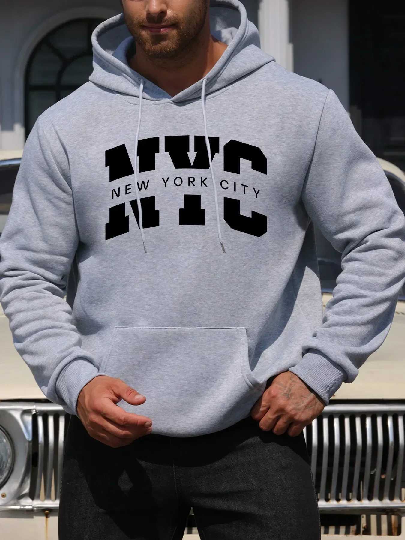 Mens New York letter printed hoodie with casual drawstring and pockets comfortable and practical long sleeved hoodie for autumn and winter W250408