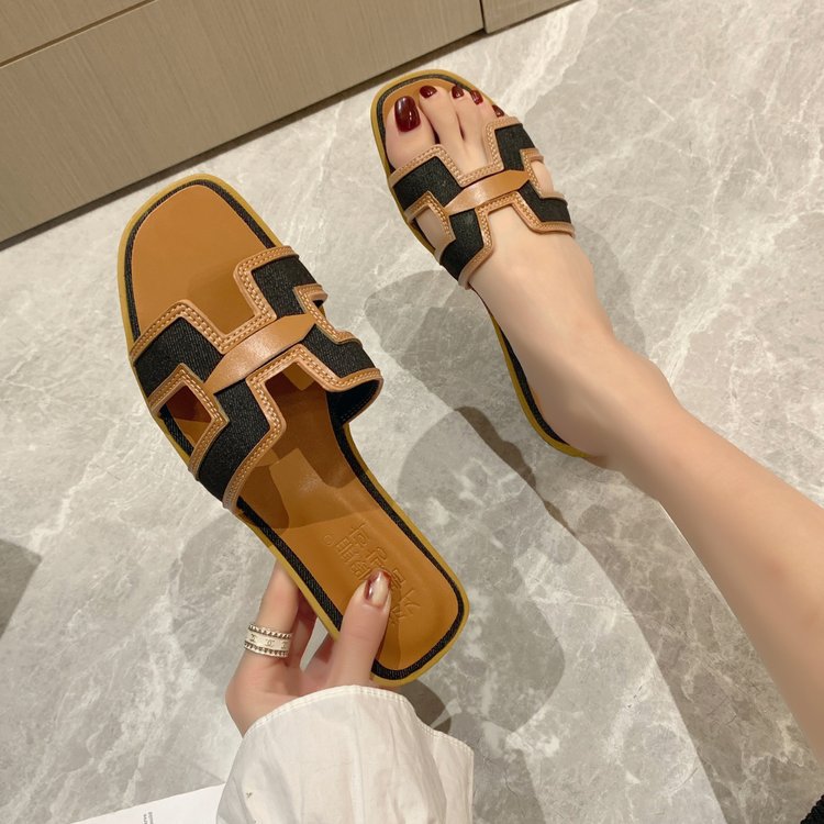 Women 2025 summer new European style flip-flops fashion casual slippers Flat denim sandals non-slip vintage sandals