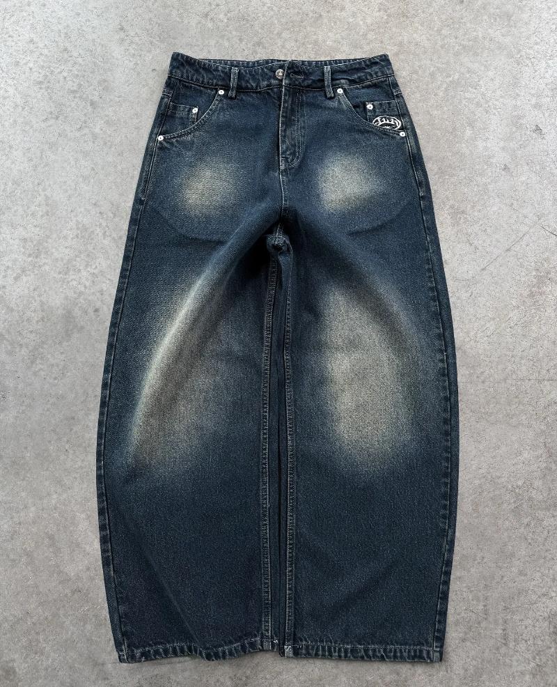 Men's Jeans Vintage Washed Mens Baggy Straight Black Lion Pattern Embroidery High Street Denim Pants Streetwear Women Y2k Trousers