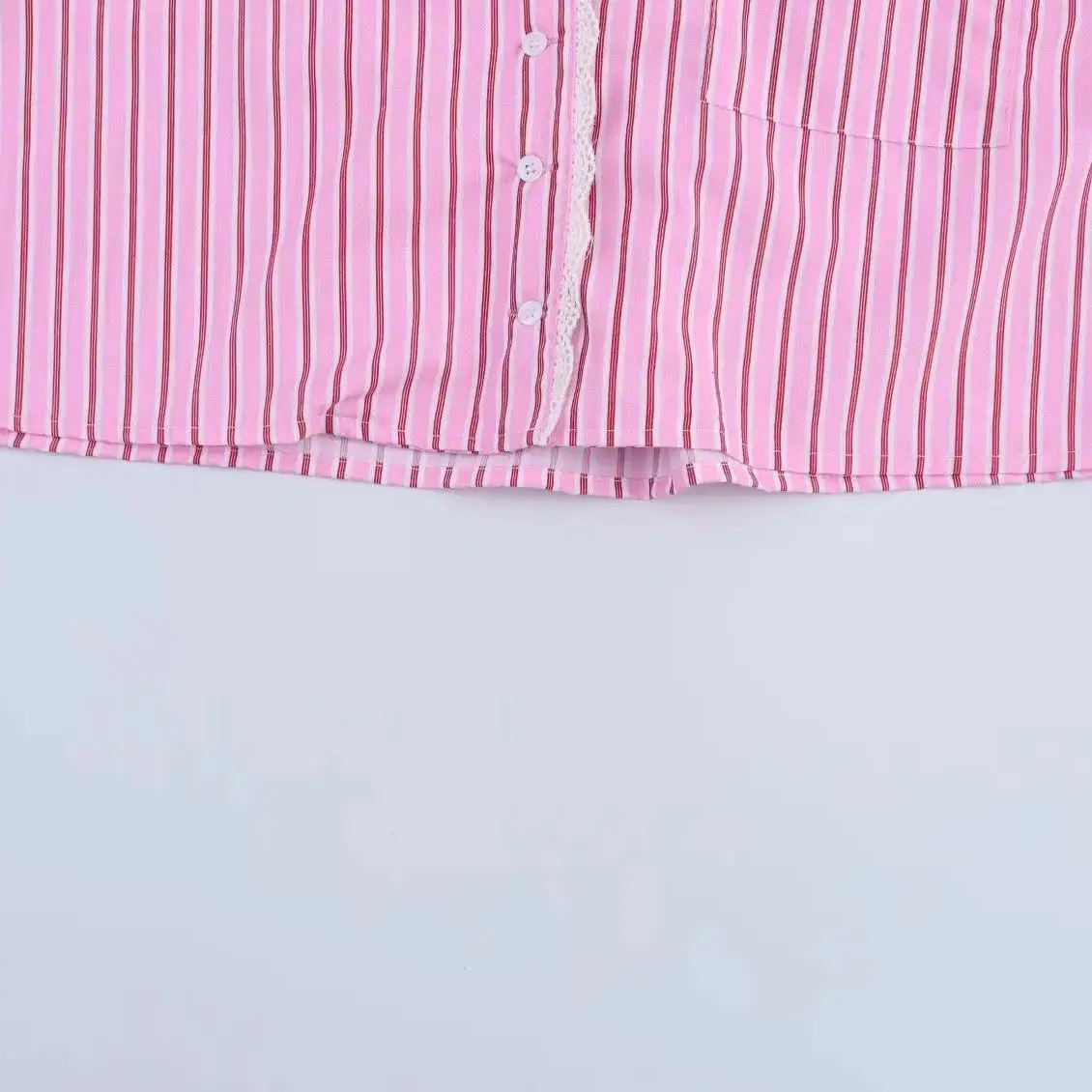 TRAF Women 2025 Spring Fashion Lazy Style Striped Lace Stitching Shirt Chic Suspender Belt with Wide Leg Pants suit Mujer 250408