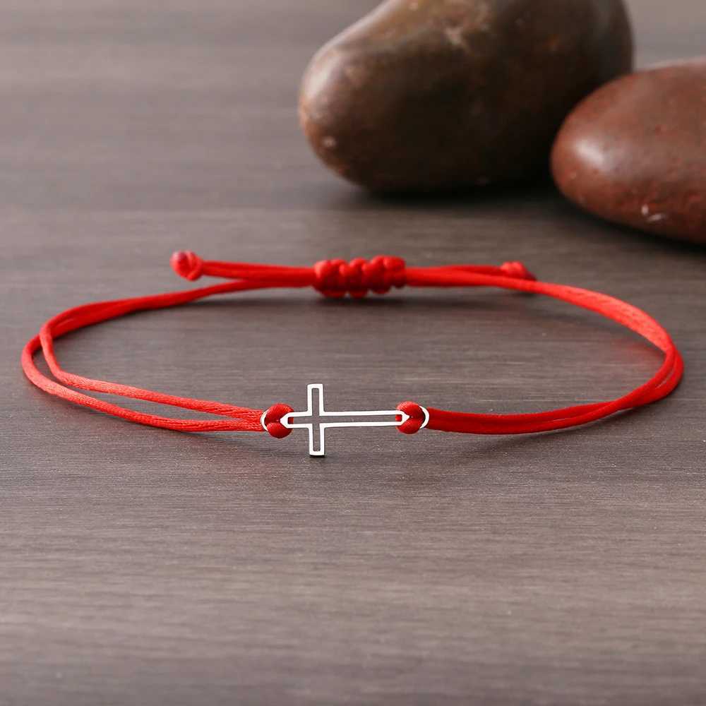 Stainl Steel Bracelets Gothic Hollow Cross Hand Braided Lucky Black Rope Fashion Charm Bracelet For Wen Jewelry GiftsC250408