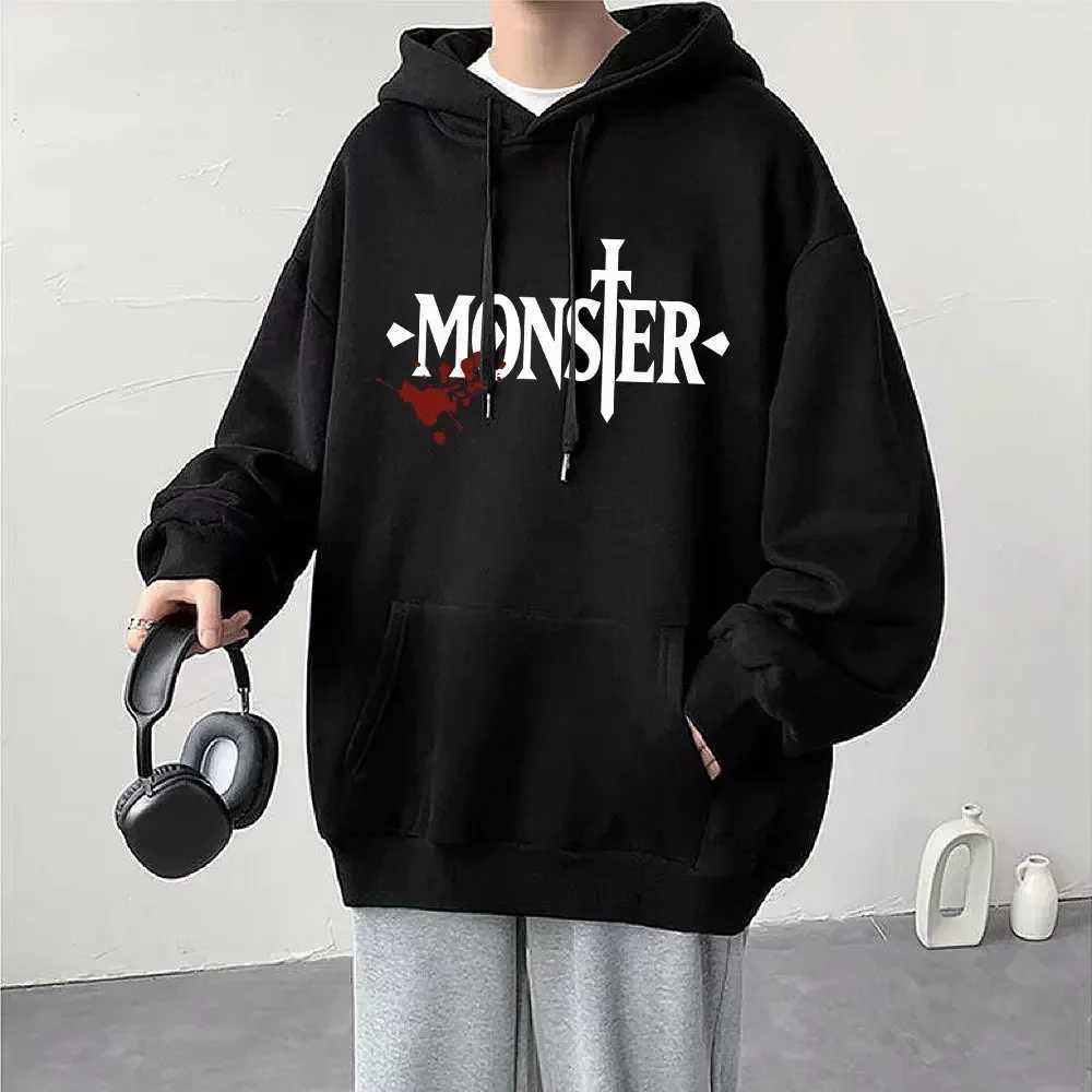 Japanese anime monster graphic hoodie Harajuku cool style long sleeved mens fashionable oversized sports shirt unisex W250408
