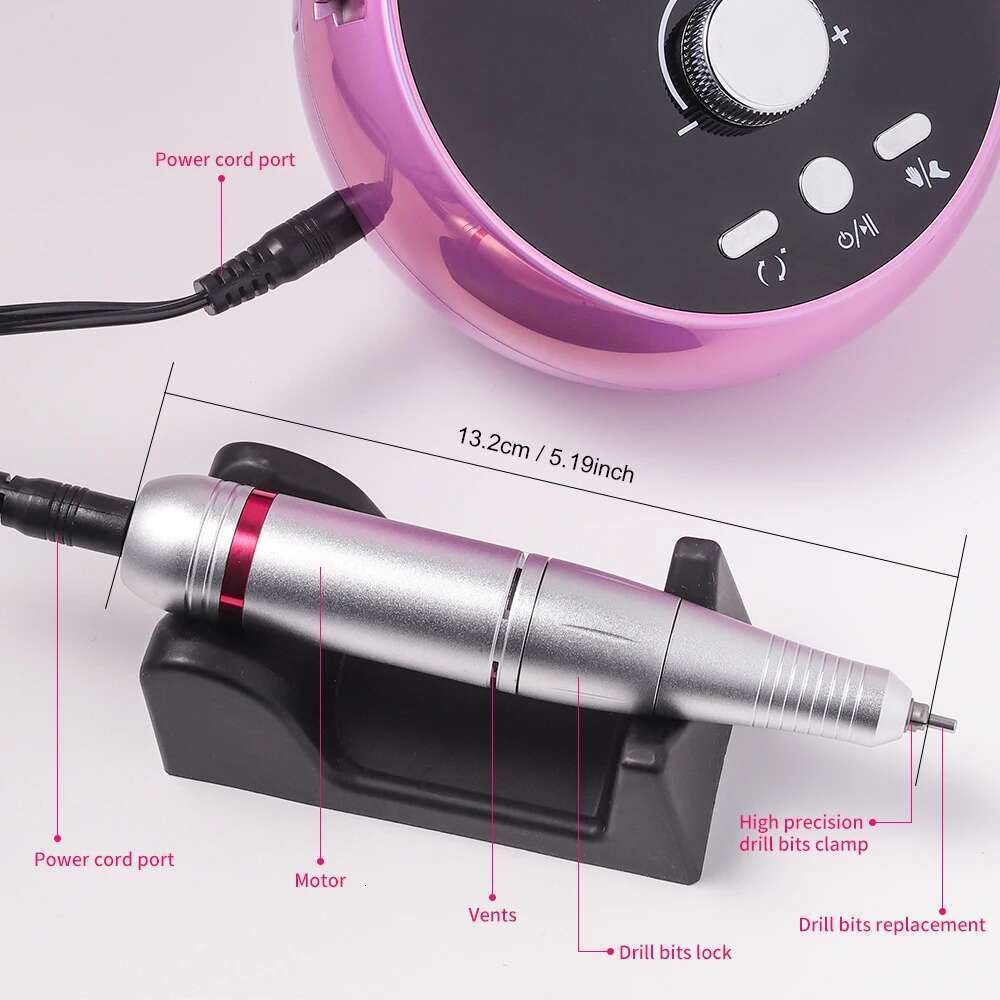 Professional Manicure 45000RPM Electric Drill hine White Pink Purple Nail Sander Gel Cuticle Remove