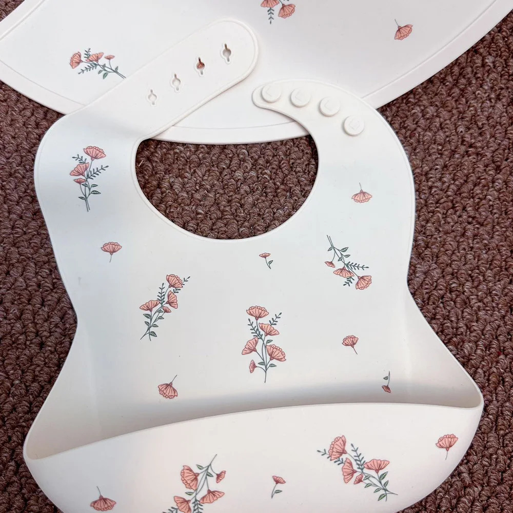 1PCS Baby Bibs Baby Flower Plate Animal Print Childrens Bibs Girls Boys Adjustable Soft Silicone Bibs Baby Feeding Supplies 250408