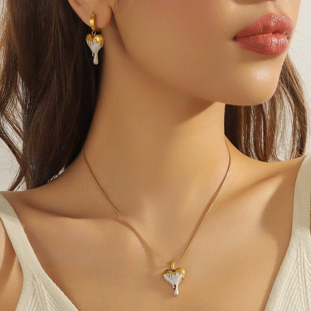 DIEYURO 316L stainless steel simple and elegant heart-shaped necklace bracelet set for womens new trend love series jewelry gift set Y250408