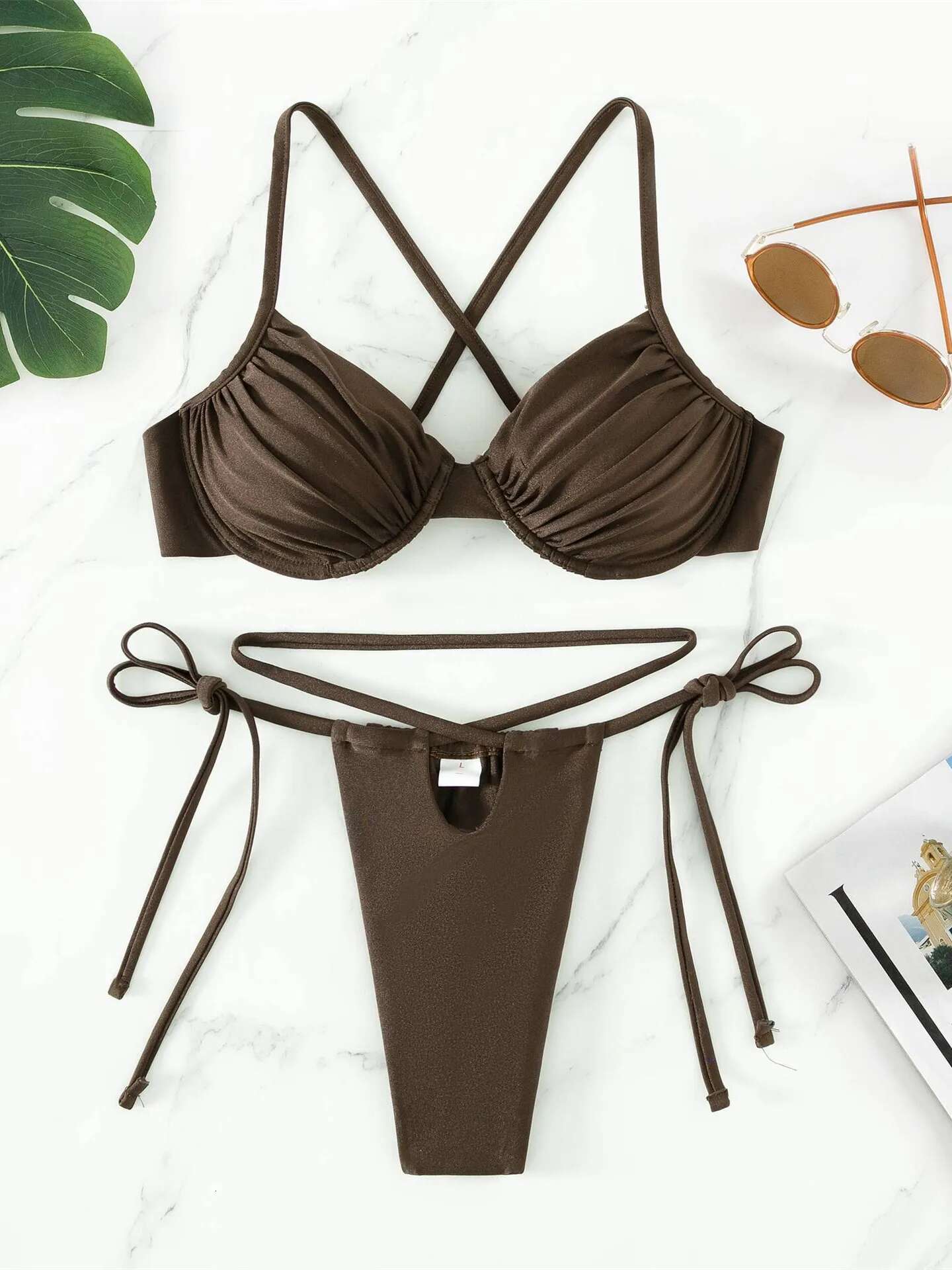 Dongdumaoyi Sexy Underwire Bikini Women Black Pink Pleate Push Up Micro Swimsuit High Cut Bathing Suit Bandage Thong Swimwear Biquini
