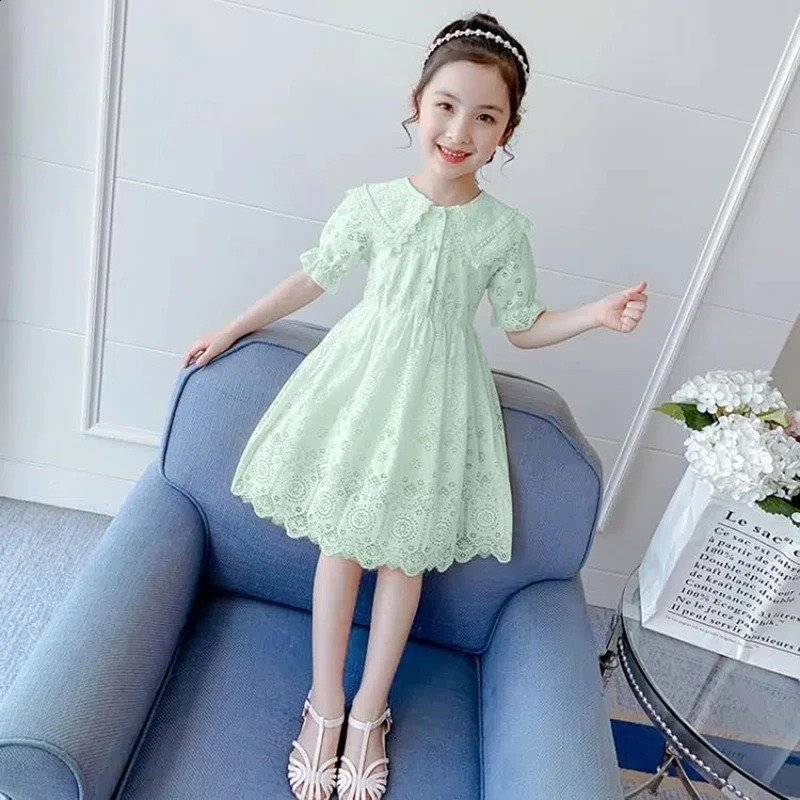 Summer Child Dress Girls Party Princess Dresses Student Elegant Kids Turn-down Collar Clothes 2 4 6 8 10 12 Years Old 250408