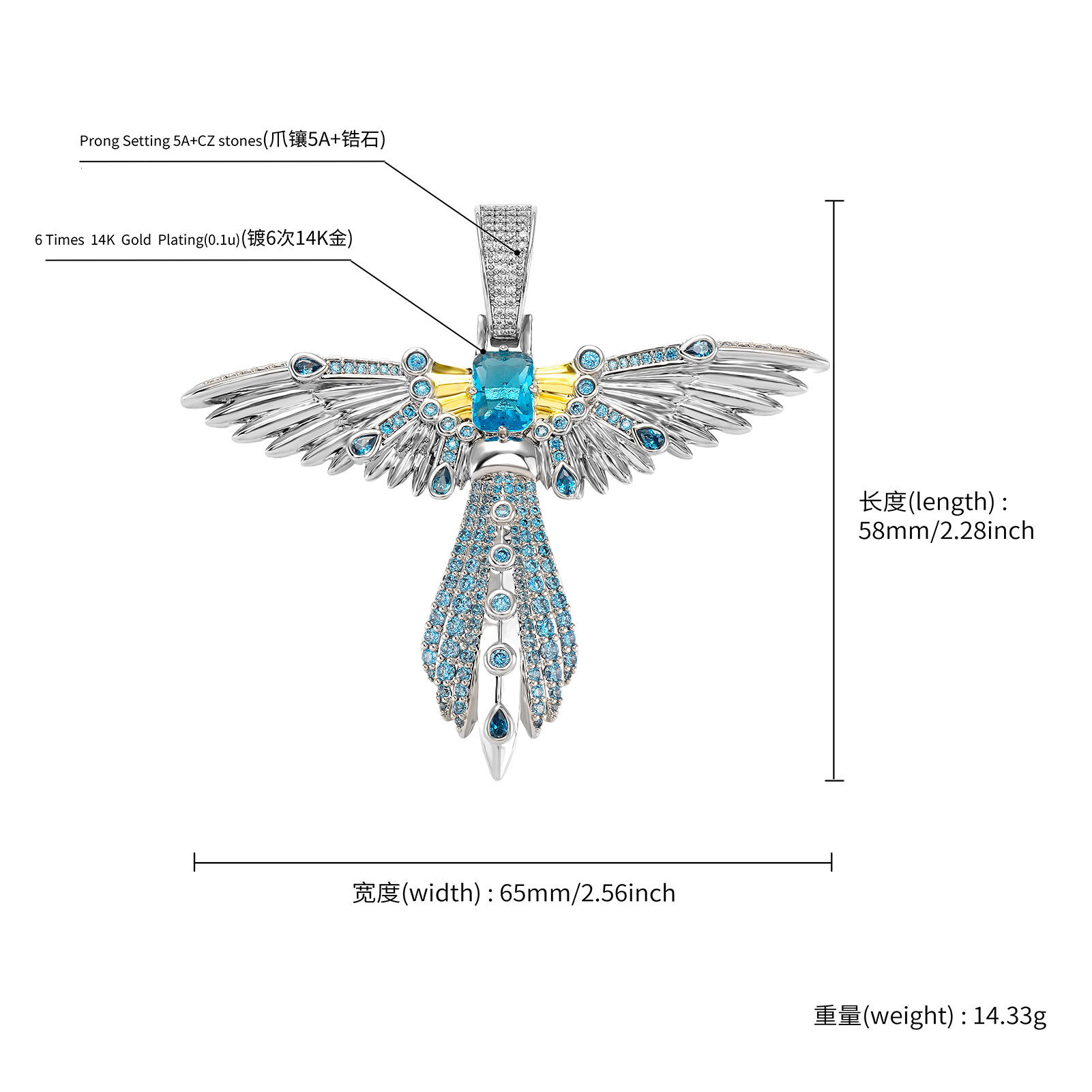 New In Colorful Baguette Cz Stones Dragonfly Charm Hip Hop Pendant Necklace For Men And Women Blue Red Cubic Zircoina Fine Quality Rapper Trendy Party