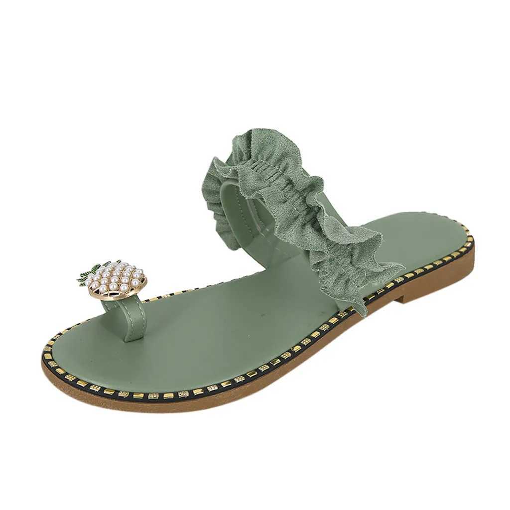 2024 Womens Pineapple Pearl Flat Head Bohemian Summer Beach Sandals Womens Slippers Large StraplessXJ250407