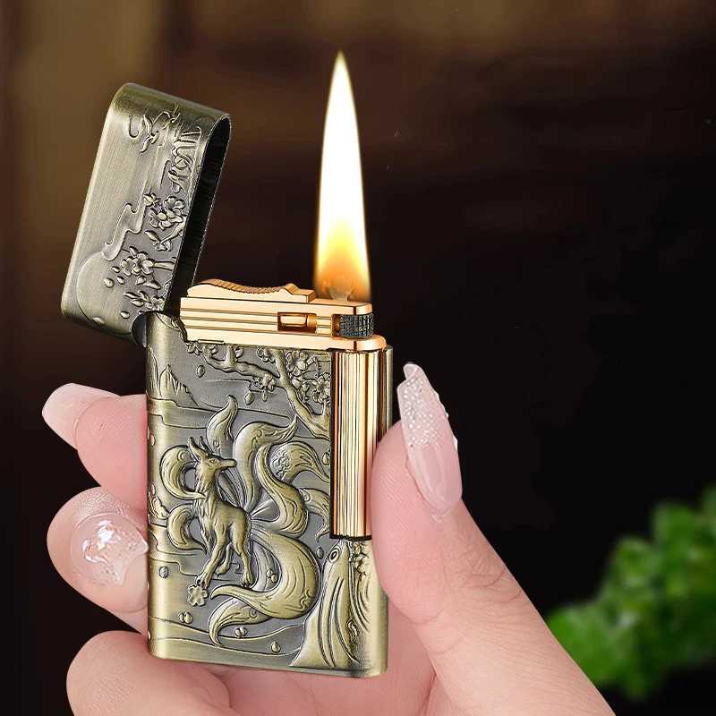 Vintage 3D relief side slider grinder wheel light original windproof Kerosene cigarette lighter giftXJ250407