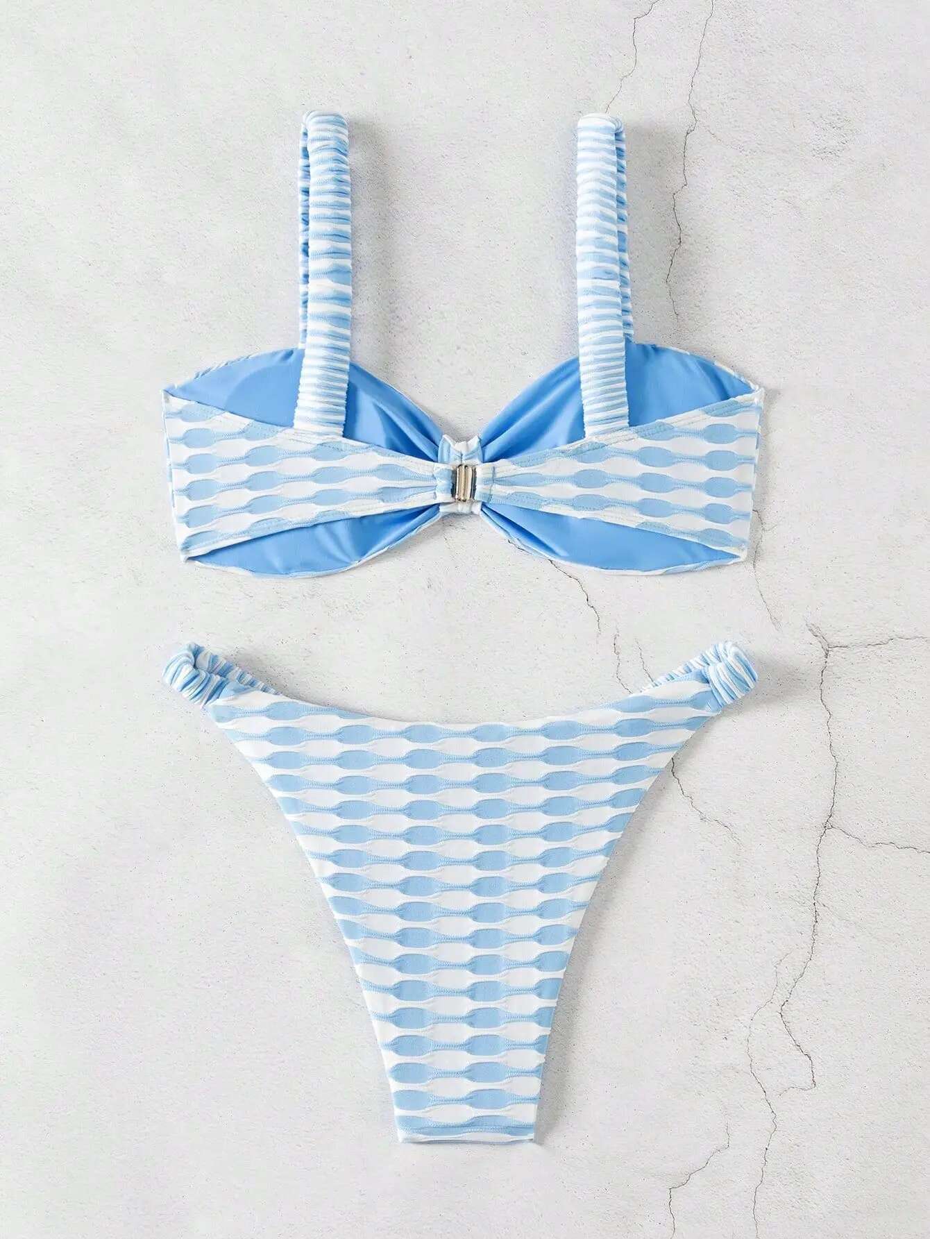 Dongdumaoyi Sexy Khaki Plaid Print Bikinis Sets Women Luxury Stripe Front Bow Push Up Micro Swimsuit Summer Bathing Suit Thong Swimwear